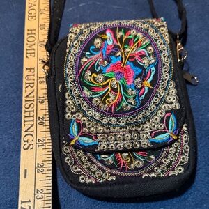 Embroidered Black Crossbody Bag